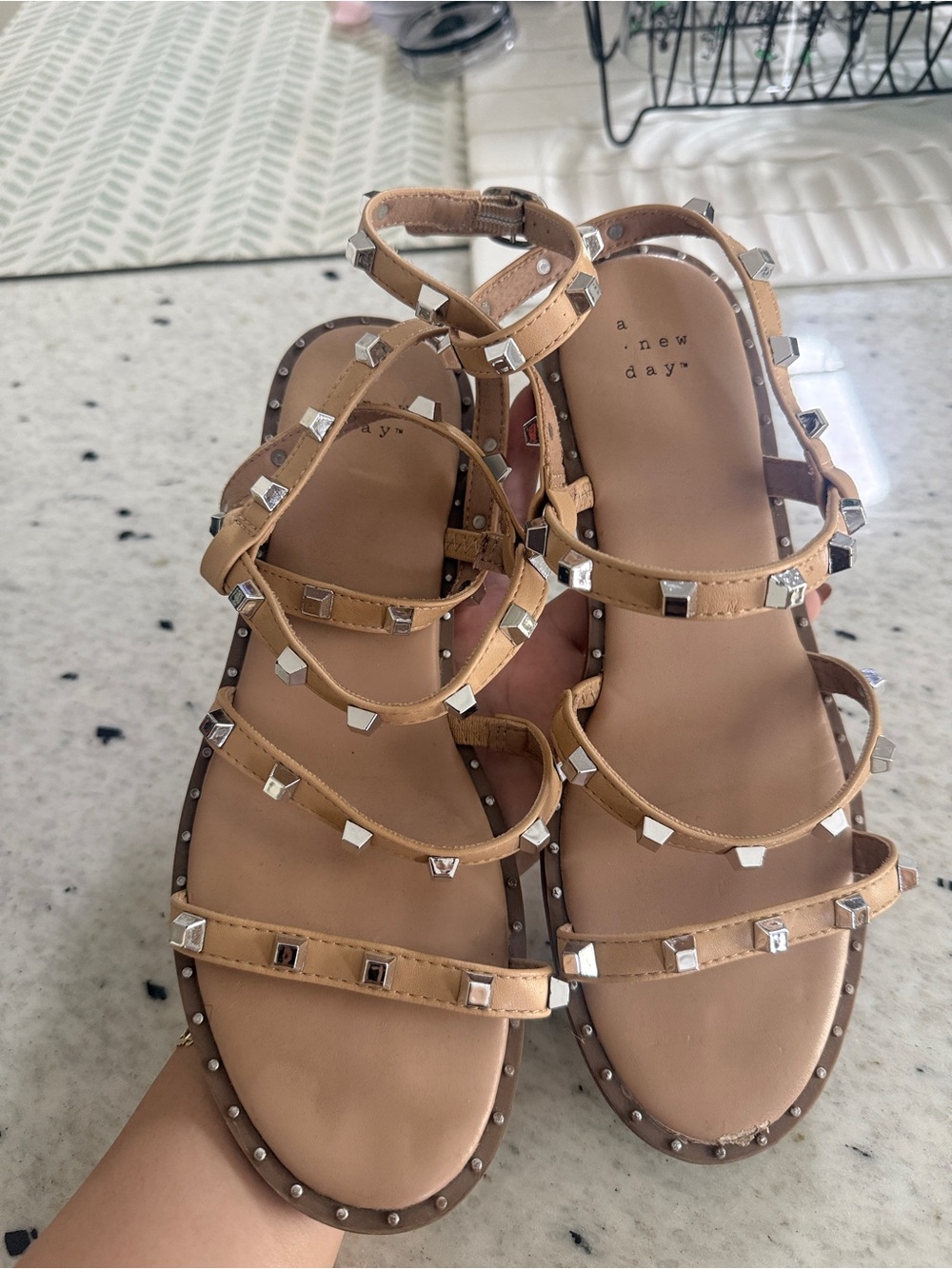 a new day Tan Studded Strappy Gladiator Sandals